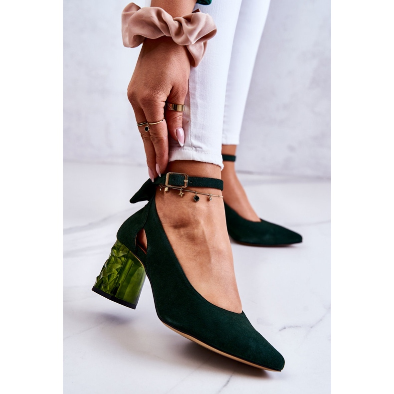 Semišové lodičky s mašličkou Maciejka 05059-09 Tmavě zelené zelená 1