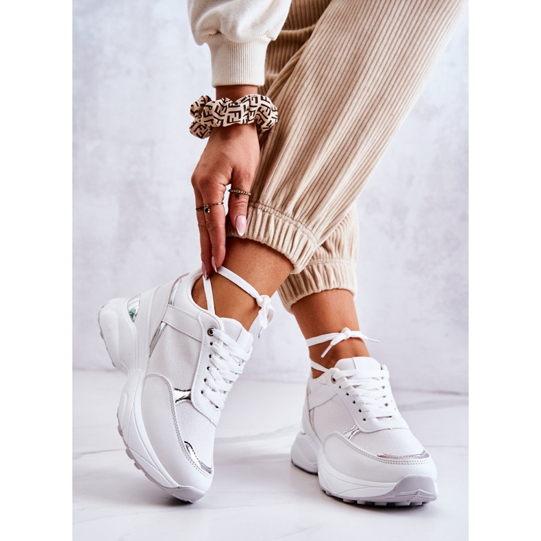 PG1 Dámské lesklé sportovní boty na klínku, bílá aktivita bílý stříbrný 2 PG1 Dámské lesklé sportovní boty na klínku, bílá aktivita bílý stříbrný 2