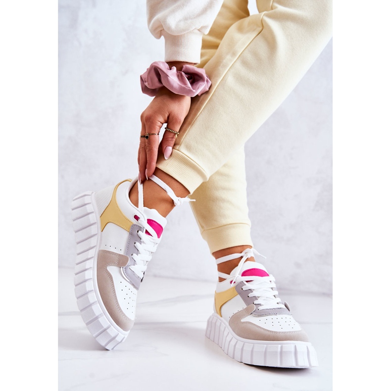 PS1 Dámské sportovní kožené boty v bílé a béžové Florentine béžový bílý žlutá 2