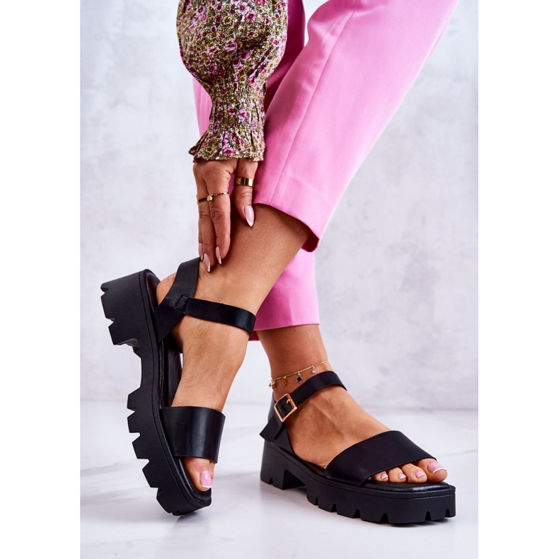 PS1 Kožené Sandály Na Podpatku Black Sovie černá 2