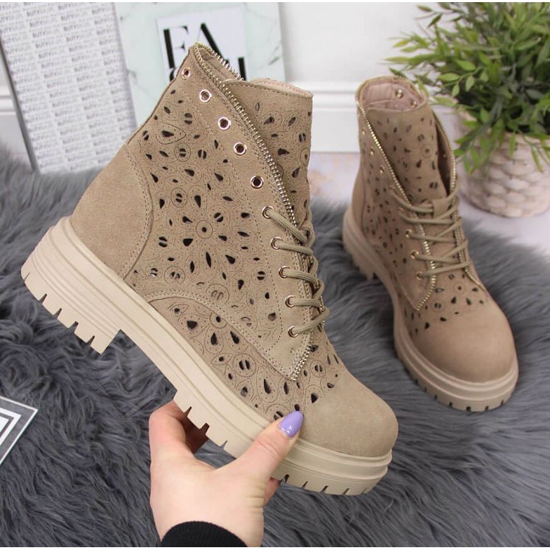 Prolamované Kožené Jarní Boty Béžové V Filippo béžový 1