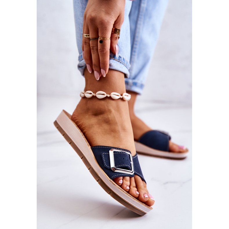 Módní dámské pantofle s přezkou Inblu CP000031 Navy Blue námořnická modrá 2