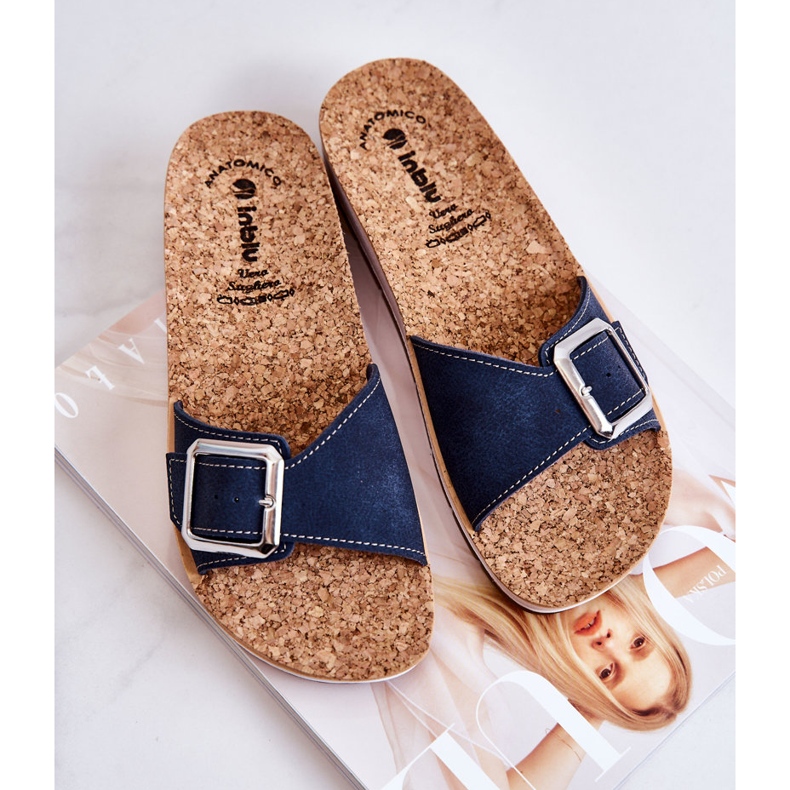 Módní dámské pantofle s přezkou Inblu CP000031 Navy Blue námořnická modrá 1