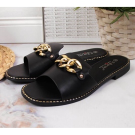 Černé pantofle s řetízkem W S. Barski černý 2