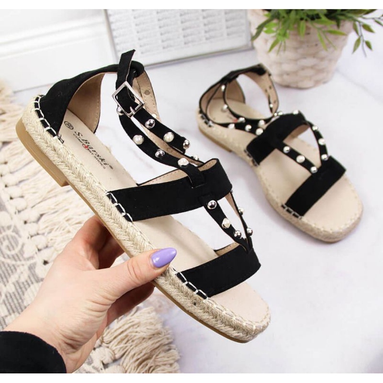 Černé sandály espadrilky s perlami W S.Barski černý 1