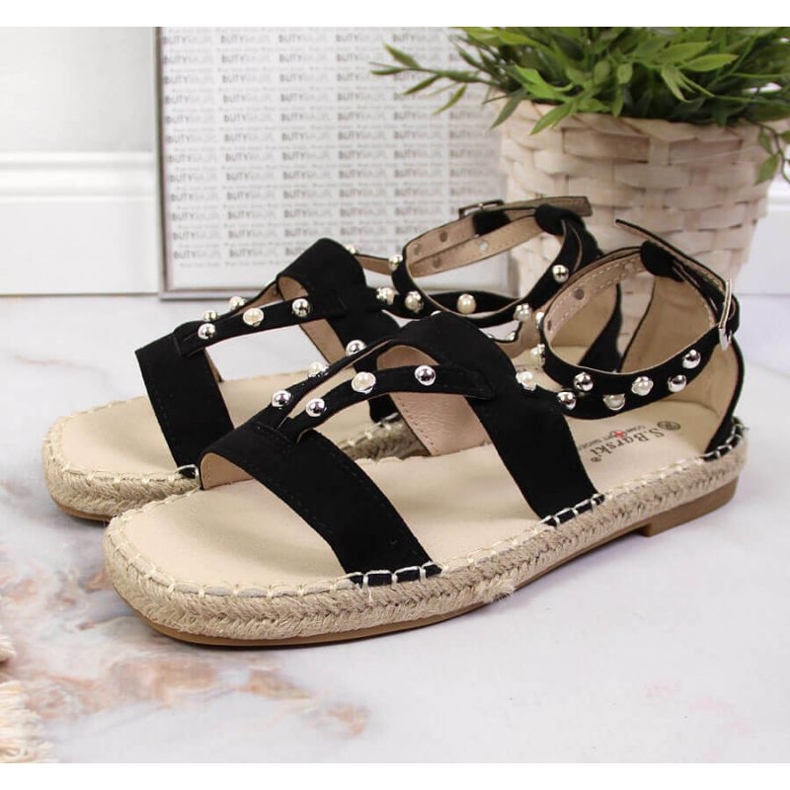 Černé sandály espadrilky s perlami W S.Barski černý 2