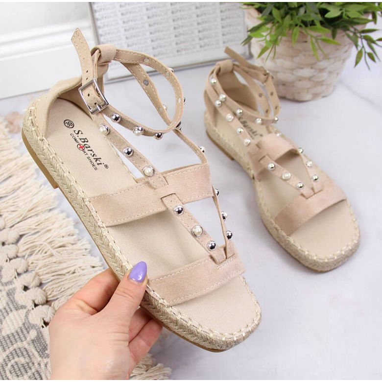 Sandálky espadrilky s béžovými perlami W S.Barski 1