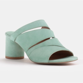 Marco Shoes Dámské kožené pantofle, broušené pruhy zelená 1