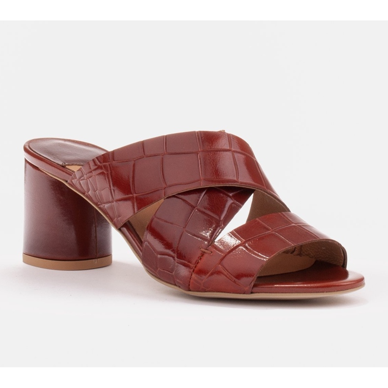 Marco Shoes Dámské kožené pantofle z kůže s broušenými pruhy červený 1