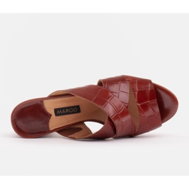 Marco Shoes Dámské kožené pantofle z kůže s broušenými pruhy červené 6