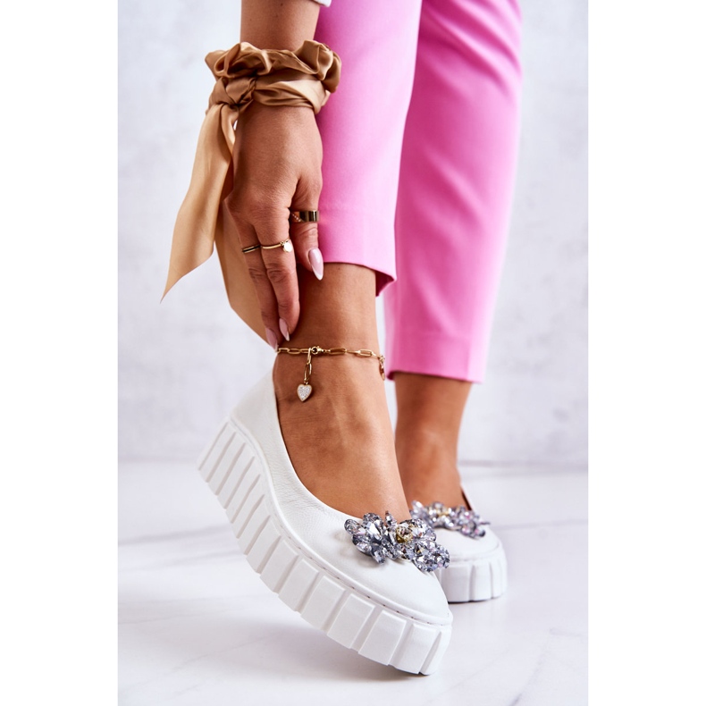 PA2 Kožené Baleríny Na Platformě S Bílým Ladette Ornamentem 1