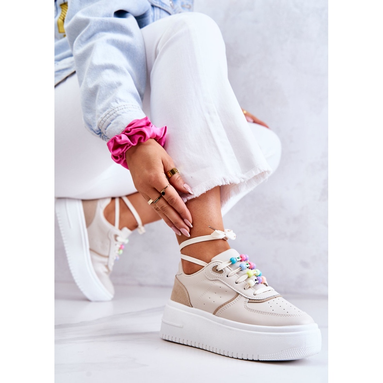 PS1 Dámská vázaná sportovní obuv Tenisky Béžová Manila béžový 1