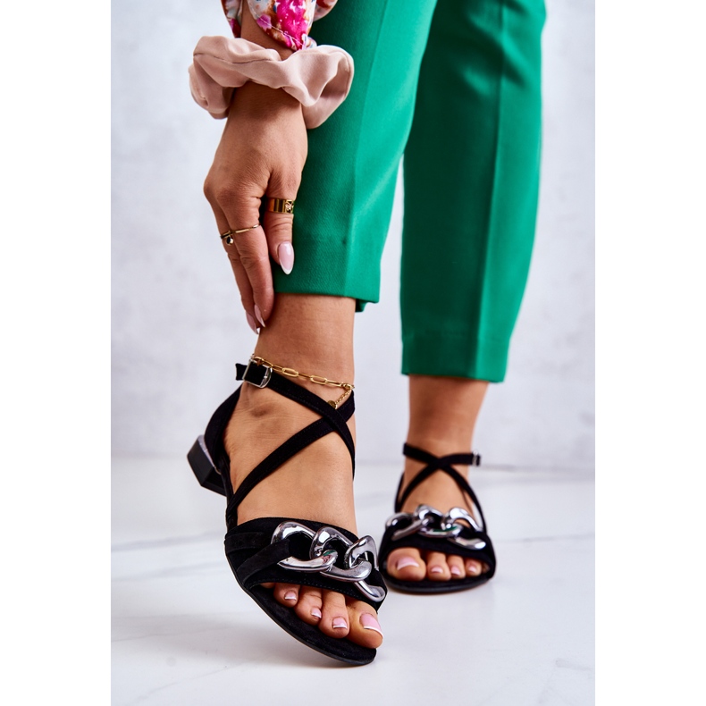 Dámské semišové sandály s řetízkem Laura Messi 2365 černá 1