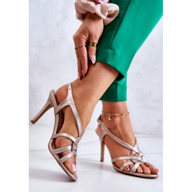 Kožené sandály na vysokém podpatku Laura Messi 2002 béžová a zlatá béžový 2