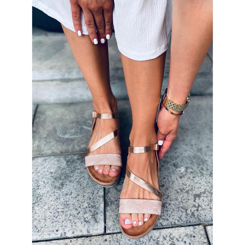 Zlaté espadrilky sandály Katia Champagne růžový 1