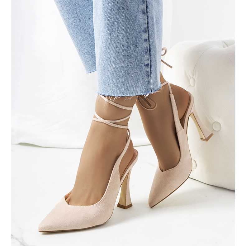 Béžové šněrovací lodičky na sloupku Lotti béžový 1 Béžové šněrovací lodičky na sloupku Lotti béžový 1