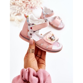 PJ2 Kožené dětské růžové dotty sandály růžový 1