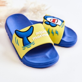 Lehké dětské žluto-modré pantofle Sharky modrý žluť 2
