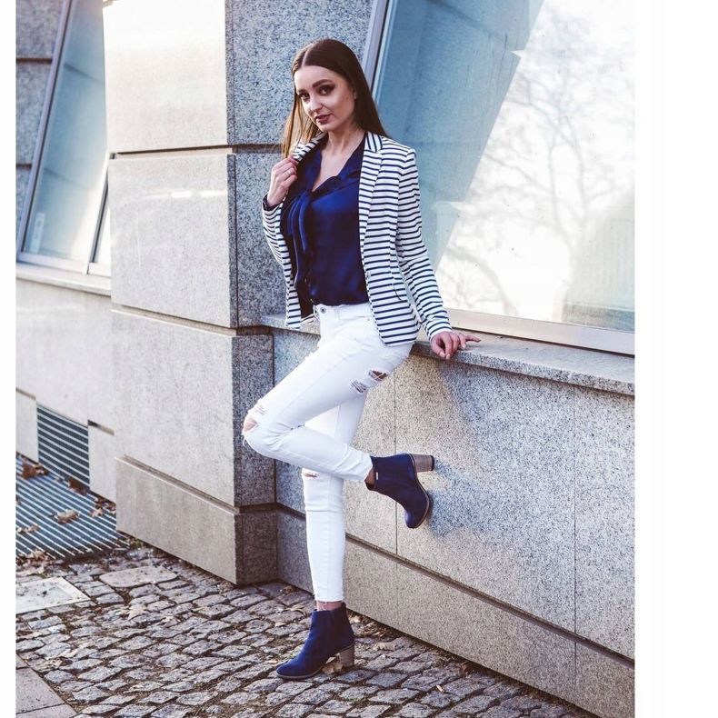 Olivier Námořnické modré boty na vysokém podpatku Sara modrý 4