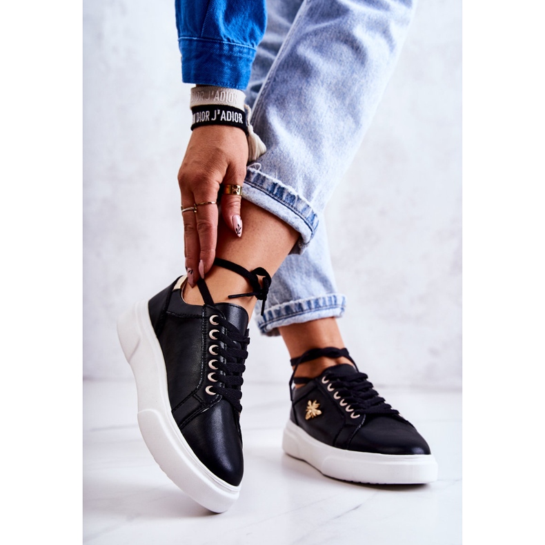 Vinceza Kožené Sportovní Boty S Black Calerie Dekorací černá zlatý 2