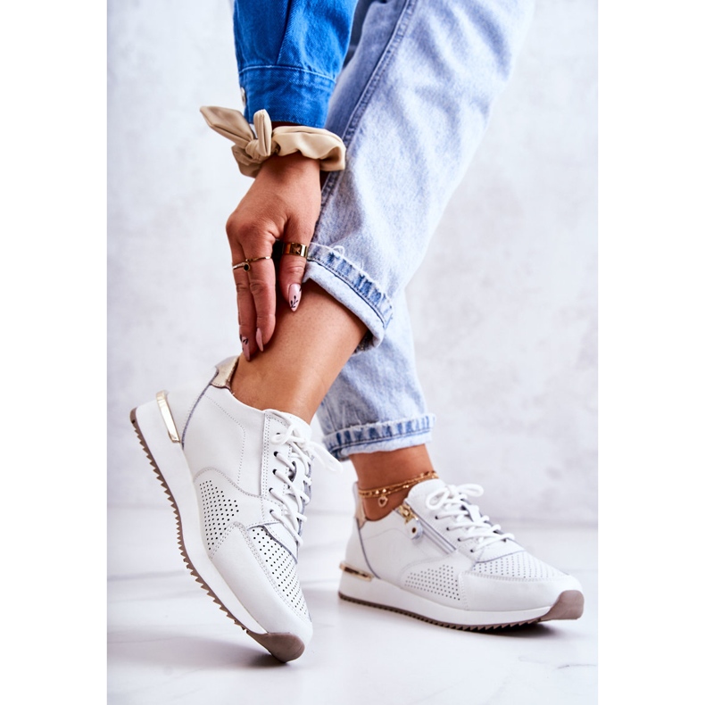 Vinceza Dámské sportovní kožené boty tenisky bílé Horessa bílý zlatý 2
