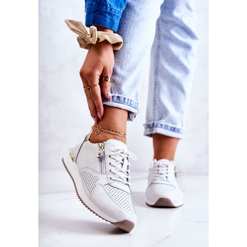 Vinceza Dámské sportovní kožené boty tenisky bílé Horessa bílý zlatý 1