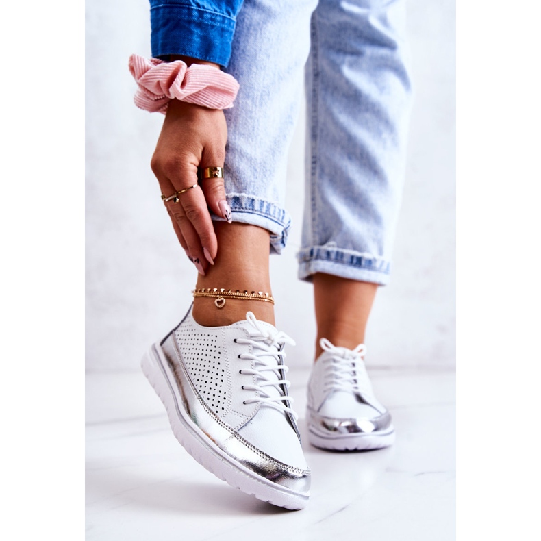 Vinceza Dámské prolamované boty na platformě bílé Deloren bílý stříbrný 1