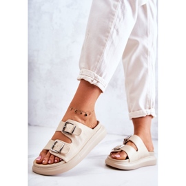 Dámské kožené pantofle se sponou La.Fi Beige Nariss béžový 2 Dámské kožené pantofle se sponou La.Fi Beige Nariss béžový 2