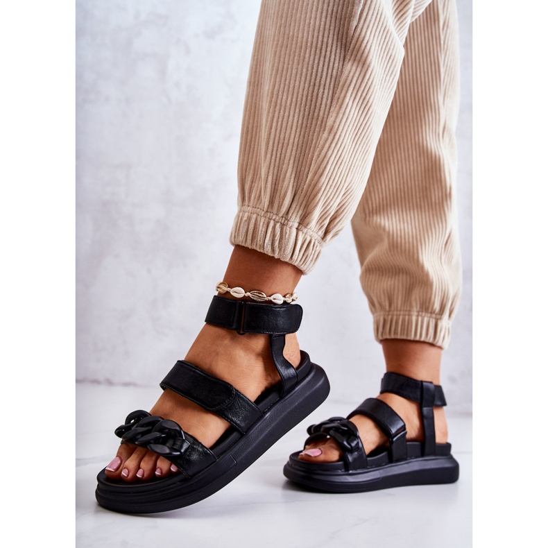 Kožené Sandály S řetízkem La.Fi Černá Alissia 2