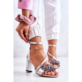PA2 Dámské kožené sandály na vysokém podpatku stříbrné torine stříbrný 1