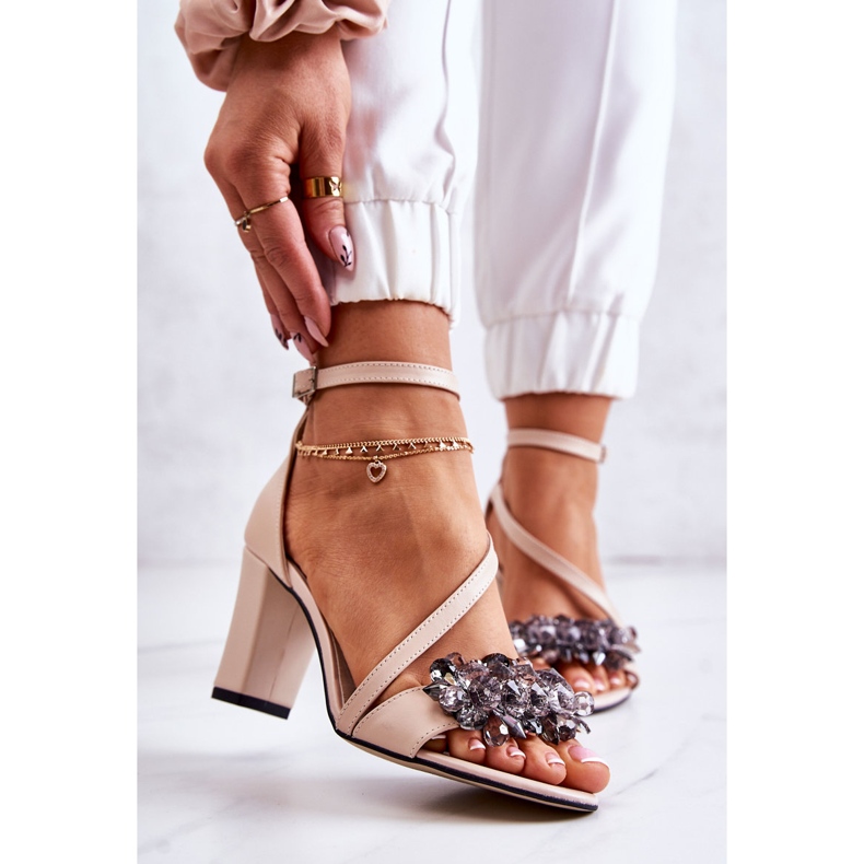 PA2 Dámské kožené sandály na vysokém podpatku béžové torine béžový 1