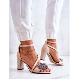 PA2 Dámské kožené sandály na vysokém podpatku béžové torine béžový 2