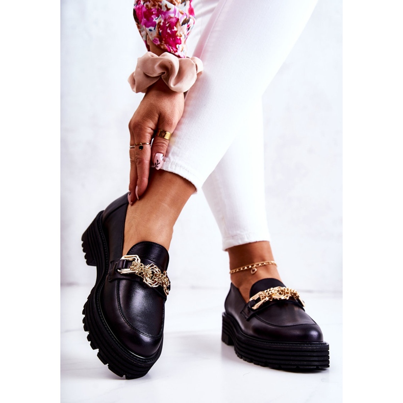 Dámské boty Brogues Zlatá kožená dekorace Laura Messi 2383 Černá 2