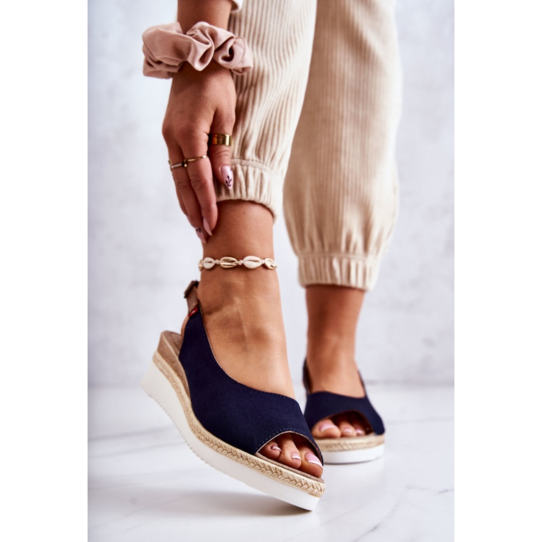 Dámské sandály na klínku Big Star JJ276046 tmavě modrá modrý 1 Dámské sandály na klínku Big Star JJ276046 tmavě modrá modrý 1