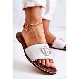 Kožené dámské pantofle Nicole 2735 bílá a zlatá bílý 2