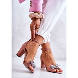 PA2 Semišové Sandály Na Baru S Růžovou Dekorací Milesa růžový 2