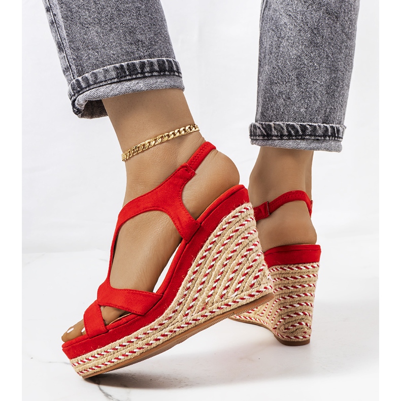 Červené espadrilky na cedrovém klínu červený 1