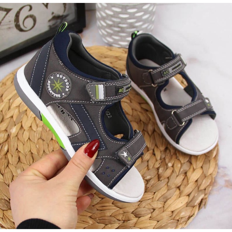 Sandály na suchý zip American Club Jr AM891A šedé 1