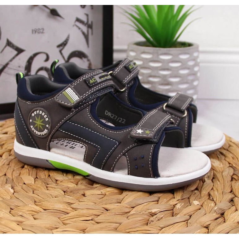 Sandály na suchý zip American Club Jr AM891A šedé 2