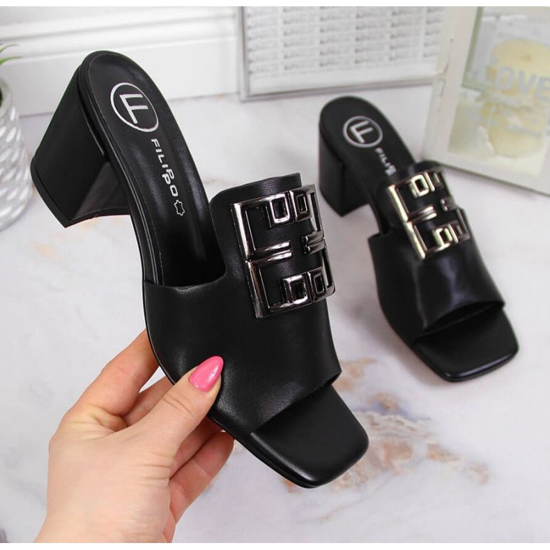 Kožené pantofle na sloupku Filippo W PAW353 černé černá 1