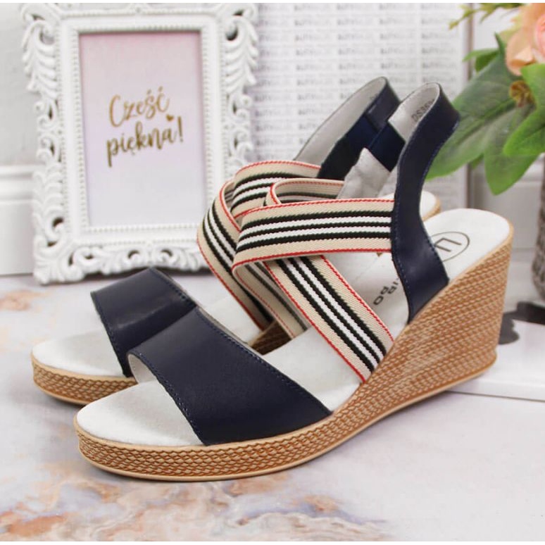 Kožené sandály na klínku Filippo W PAW361 tmavě modrá námořnická modř 2