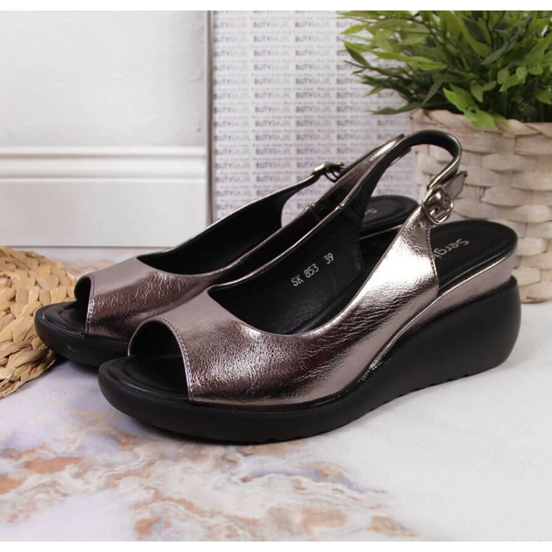 Sandály na klínku Sergio Leone W SK368B stříbrné 2