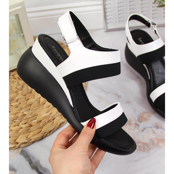 Sandály na klínku Sergio Leone W SK377B bílé bílý 1