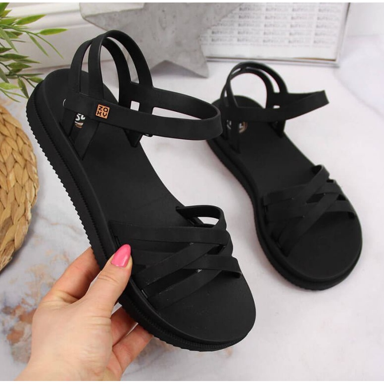 Gumové sandály na suchý zip Zaxy W JJ285068 černé černá 1
