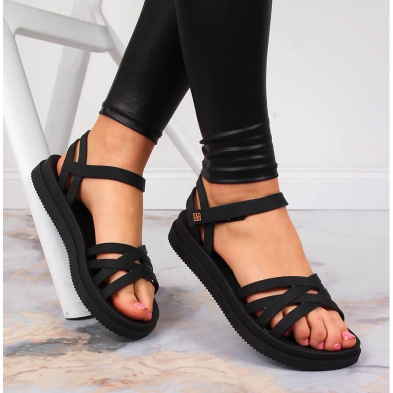 Gumové sandály na suchý zip Zaxy W JJ285068 černé černý 2