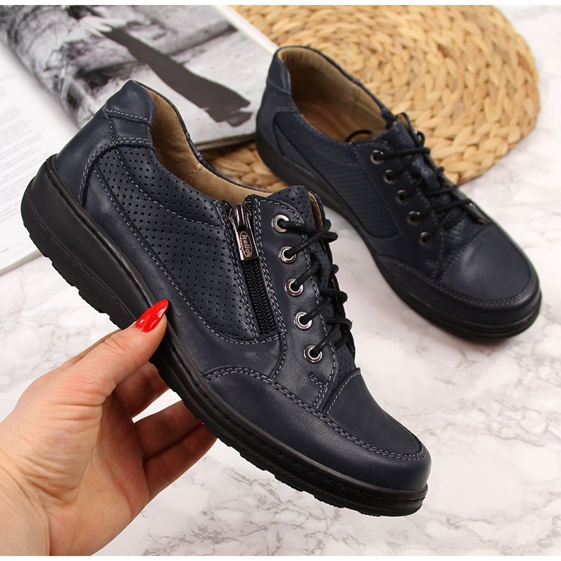 Kožené dámské boty se zipem tmavě modré Helios 357 námořnická modrá 2