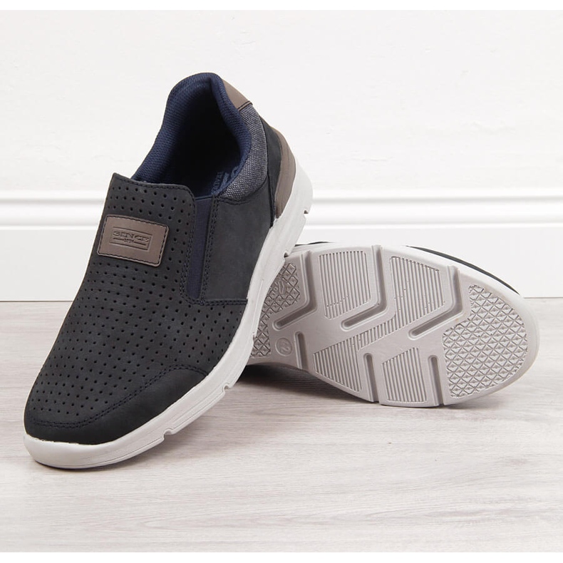 Pánské prolamované kožené boty, tmavě modrá Rieker 16455 modrý 2