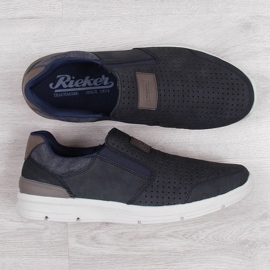 Pánské prolamované kožené boty, tmavě modrá Rieker 16455 modrý 1