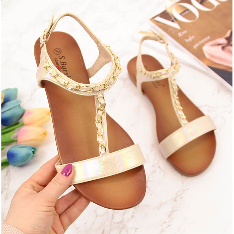 S.Barski Dámské sandály s řetízkem holo béžové S. Barski béžový 2