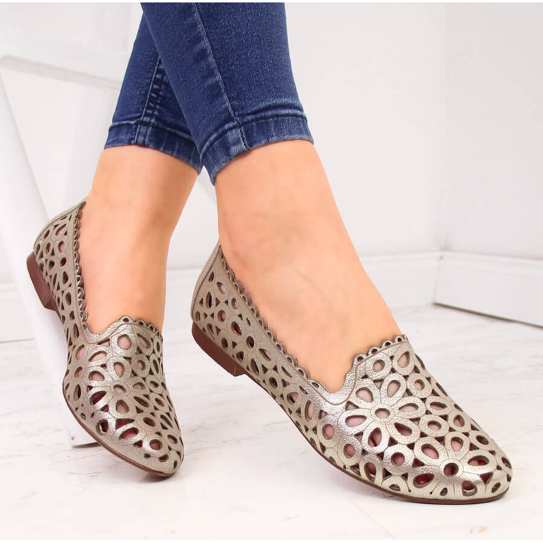 Dámské zlaté prolamované kožené boty Juma 1